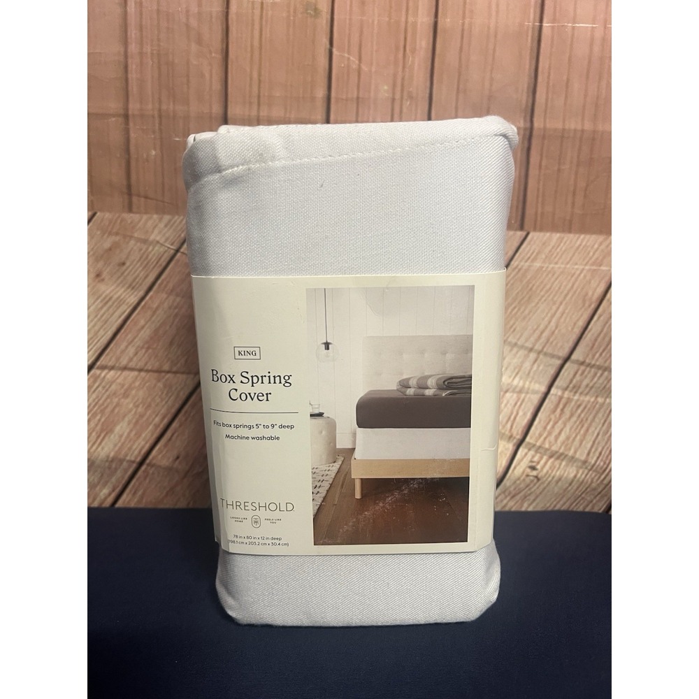 Threshold Box Spring Cover‎ King Solid White Fits 5"to 9" Deep